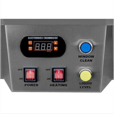 Boutons thermostat, window clean, power, heating, liquid level