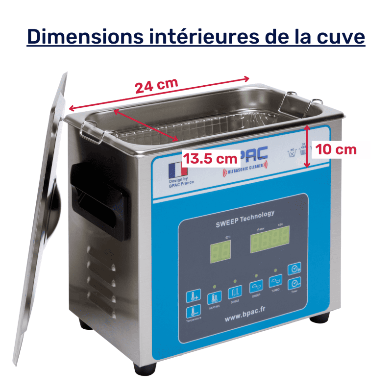Nettoyeur à ultrasons, machine à réservoir de nettoyage chauffée pour  nettoyeur à ultrasons en acier inoxydable 1pc avec panier(3L) : :  Mode